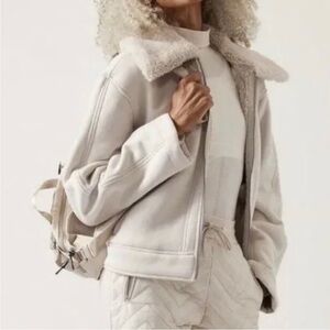Athleta Westbound Sherpa dual zip Cream Bomber Jacket size M
